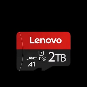 Puede incluir: Una tarjeta microSD Lenovo de 2 TB con un dise&ntilde;o rojo y negro. La tarjeta presenta el logotipo de Lenovo, junto con el texto "2TB", "XC I" y "A1". La tarjeta est&aacute; dise&ntilde;ada para su uso en varios dispositivos electr&oacute;nicos.