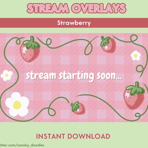 Aminated Twitch Scenes and Screen Overlays Strawberry Theme. Stream Starting, BRB, Stream Ending and Stream Offline