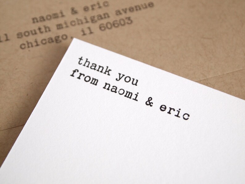 Letterpress Thank You Card Set Typewriter Minimal Modern Etsy
