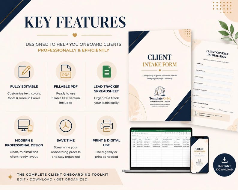 Client Intake Form Template | Editable Canva, Fillable PDF (digital ...