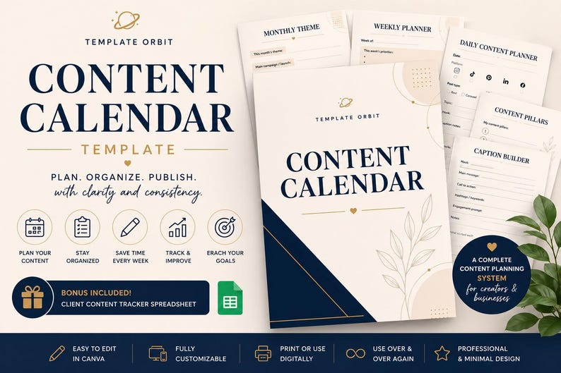 Canva Content Calendar Template | Social Media Planner System (digital ...