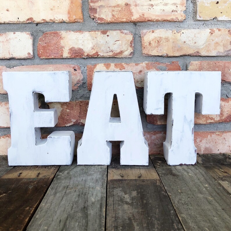 Eat Letters Sign Rustic Wall Decor Kitchen Metal Farmhouse White