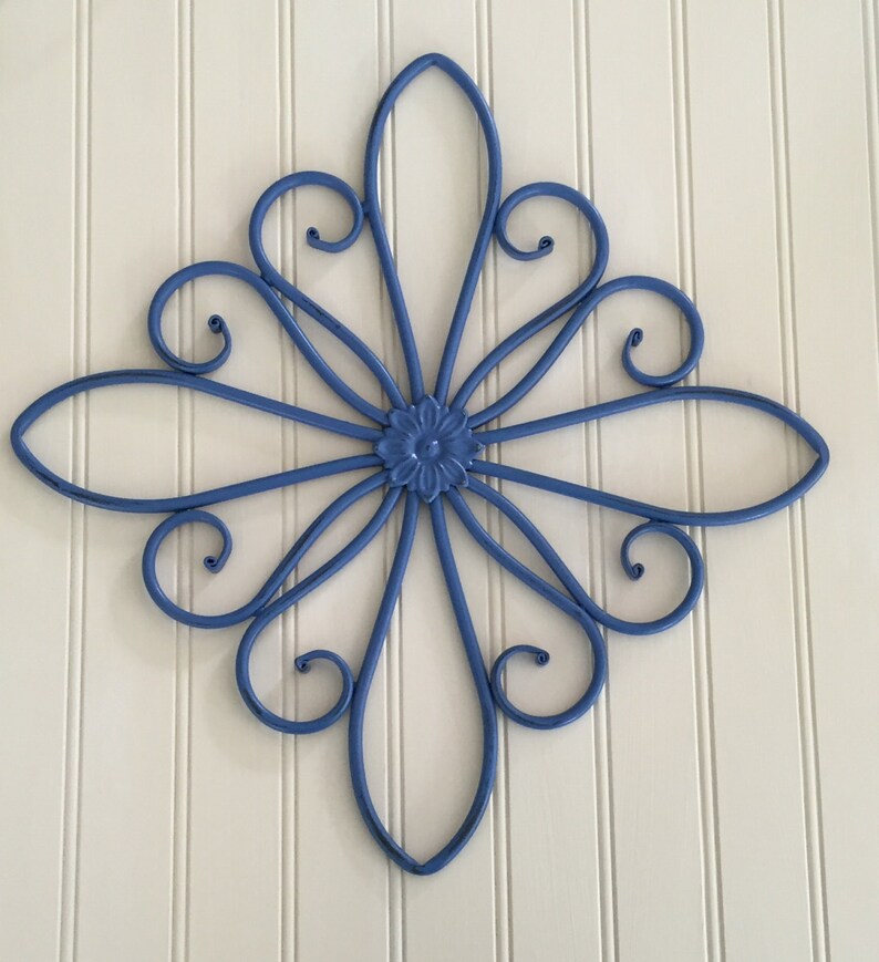 Metal Wall Decor Blue Hanging Living Room Swirled Beach Country Girl Market