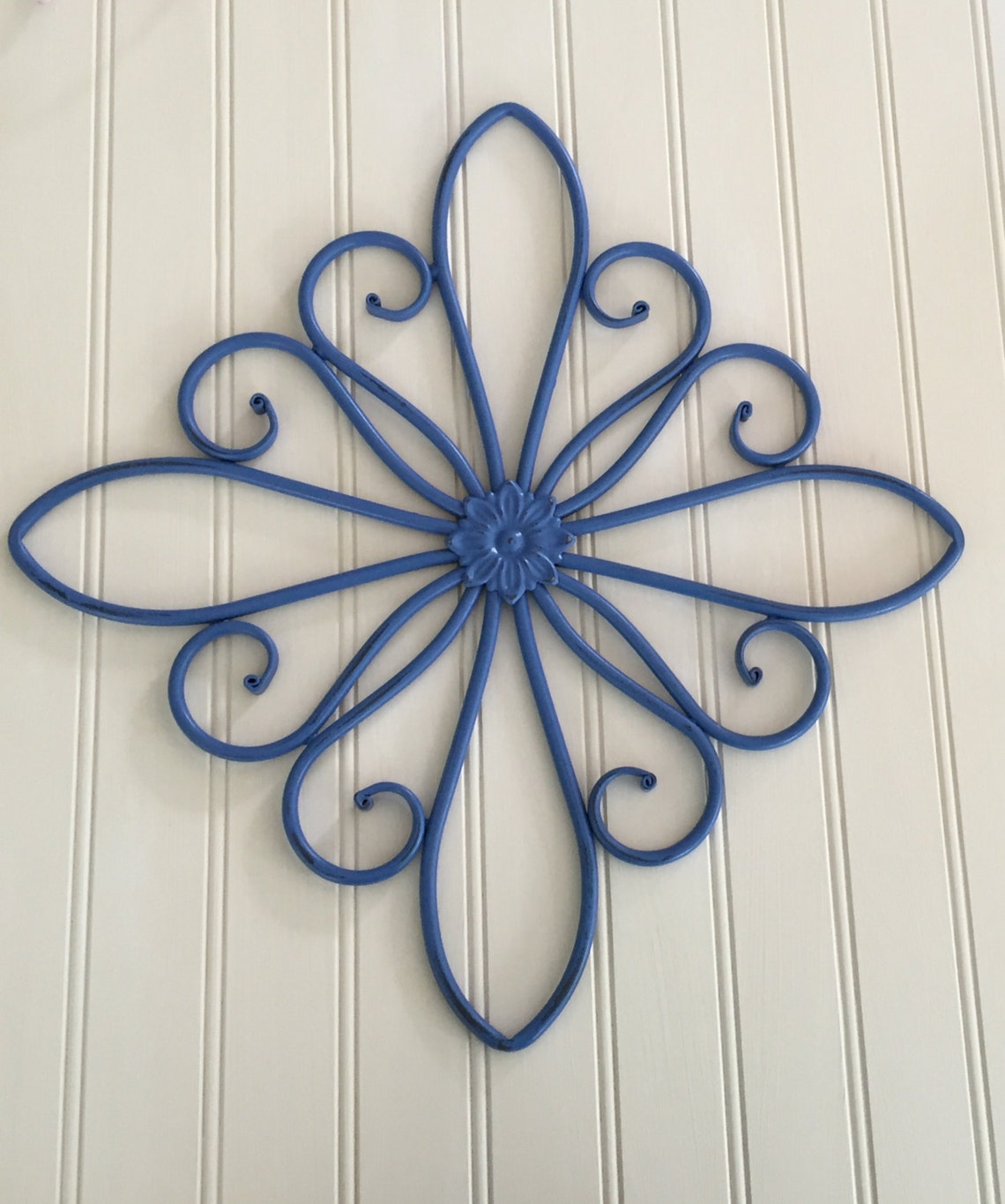Metal Wall Decor Blue Metal Wall Hanging Living Room Wall Etsy