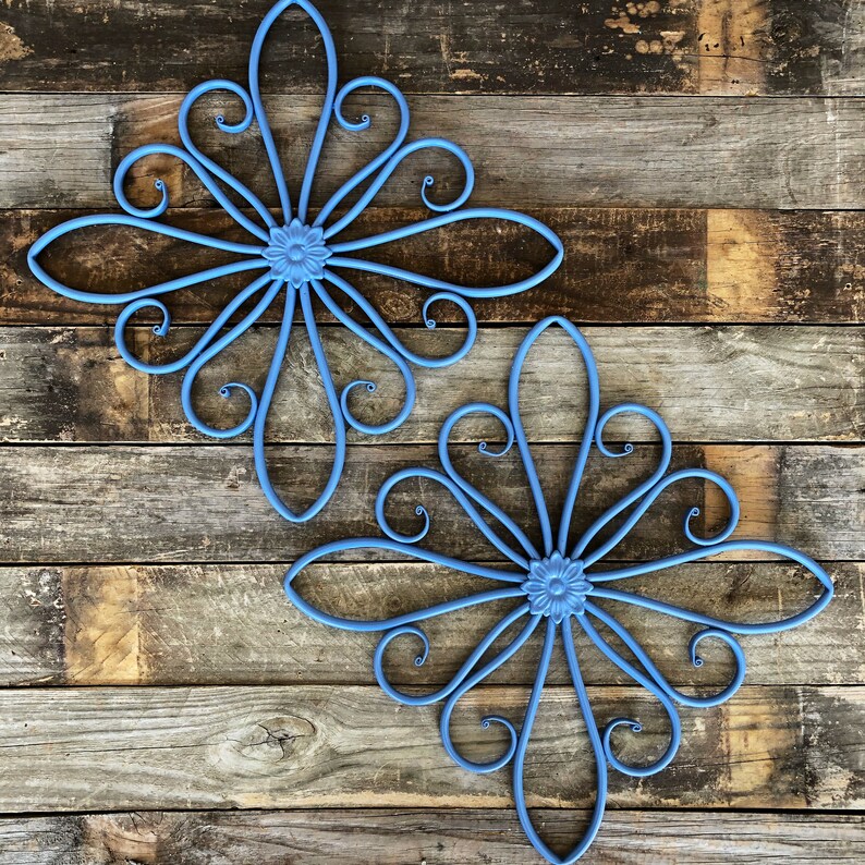 Metal Wall Decor Blue Metal Wall Hanging Living Room Wall Etsy