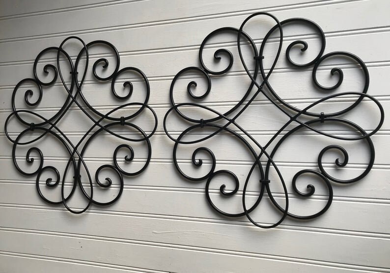 Metal Wall Decor Scroll Black Hanging Swirled Outdoor Country Girl Market