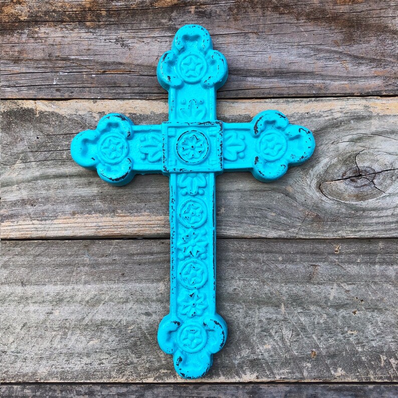 Teal Decorative Cross Cast Iron Cross Cross Decor Wall Etsy