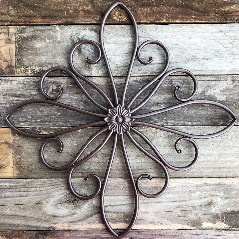 Metal Wall Decor Flower Wall Hanging Brown Metal Wall Etsy