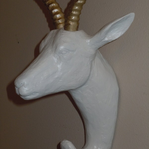 Faux Taxidermy / Faux Antelope /  Modern White Antelope Hook / Animal Head / Organization / Gold
