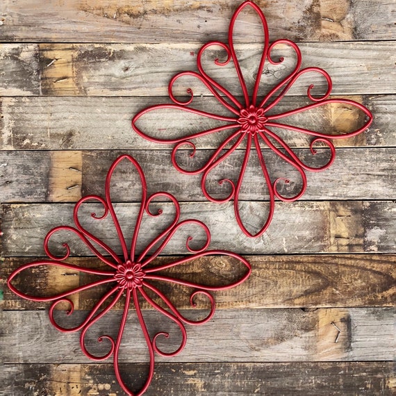 Metal Wall Decor Red Metal Wall Hanging Living Room Wall Etsy