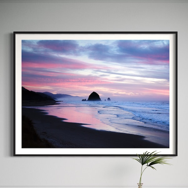 Cannon Beach Sunset Print.Haystack Rock.Oregon Coast.Art.Coastal.Ocean.Sea. SEVERAL SIZES & Poster Option