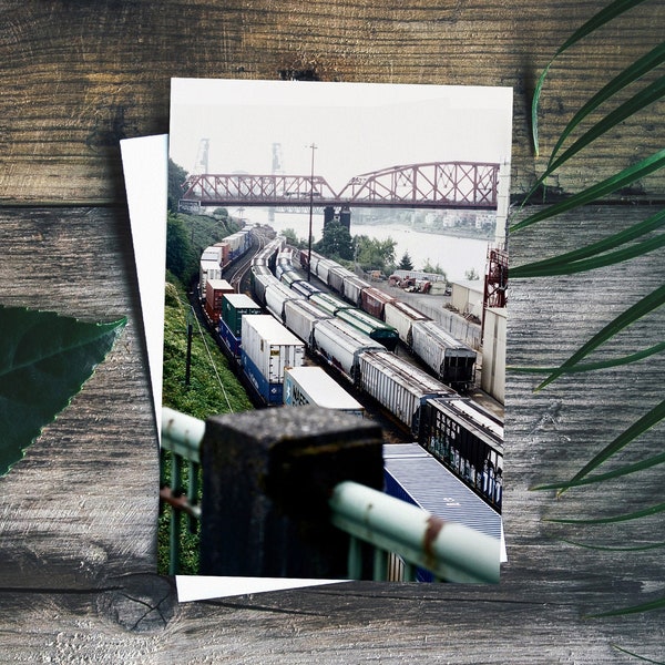 Postcards.4x6".Portland.Broadway Bridge.Oregon.Trains.Photograph.Pacific Northwest.35mm Film.Before Snow.