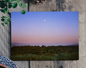 Moon Art.Postcard.4x6".Oregon.120mm Film.Fine Art Photography.Moonrise. Purple Sky.Sunset