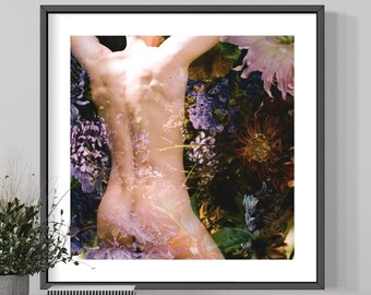 Nude.Back.Muscles.Flowers.35mm Film.In-camera Double Exposure.Oregon Artist. Fine Art Photography.SEVERAL SIZES & CROPS + Poster Option