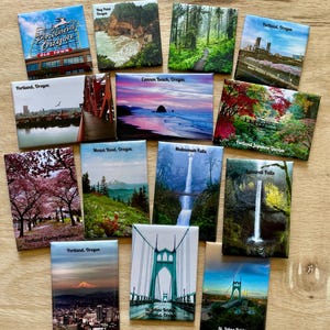Portland Oregon MAGNETS.Forest.Mount Hood.Saint Johns Bridge.Multnomah Falls.Cityscape.Cherry Blossoms.Cannon Beach.Latourell Falls.Souvenir