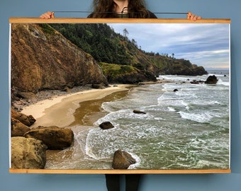 Oregon Coast Art Print.Ecola Beach.Wall Decor.Sea Shore.Waves.SEVERAL SIZES.Poster.