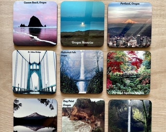 Oregon Coasters.12 STYLES.4x4".Portland Bridges.Coast.Sunset.Beach.Mt.Hood.Forest.Trail.