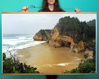 Oregon Coast.Art.Wall Decor.Hug Point. Waterfall. Coastal.Ocean.Waves.West Coast.Sea.SEVERAL SIZES & Poster Option