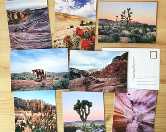 Postcard Set.5x7".Joshua Tree.Utah.Nevada.Slot Canyon.Desert.Bryce Canyon.Cactus Flowers.Film Photograph.SET OF 8