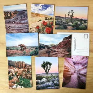 Jeu de cartes postales 5 x 7 po. Joshua Tree.Utah.Nevada.Slot Canyon.Desert.Bryce Canyon.Cactus Flowers.Film Photograph.SET OF 8