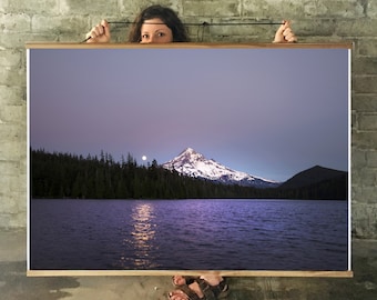 Oregon Art. Mount Hood.Moonrise. Lost Lake.Wall Decor.PNW.Sunset.SEVERAL SIZES & Poster.Portrait and Landscape options.