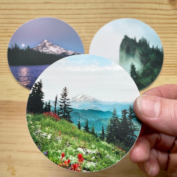 Oregon Stickers. Mount Hood. Table Mountain. 3 styles. PNW. Pacific Northwest Art.Waterproof.