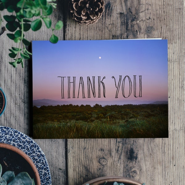 Thank You Greeting Card.Folding card.Moon.Moonrise.Sunset.OregonCoast. 120mm film. Oregon.