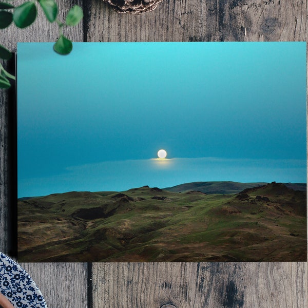Moonrise Greeting Card.Oregon.Moon.Sunset.Folding Card. BLANK INSIDE.4.25x5.5"