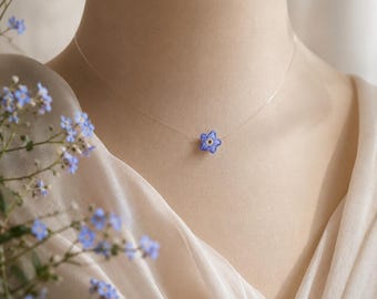 Forget Me Not Choker, Invisible Necklace, Floating Flower Necklace, Real Flower Jewelry, Botanical Choker, Fairycore Jewelry