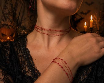 Blood Drop Jewelry Set – Vampire Necklace, Bracelet & Earrings