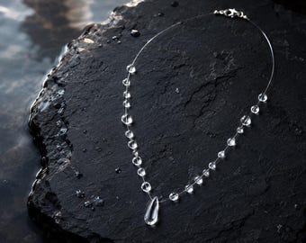 Norwegian Waterfall Choker Necklace, Floating Water Drop Jewelry, Invisible Thread Necklace Ethereal Minimalist Jewelry Nature Inspired Gift