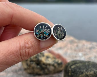 Pressed Flower Earrings, Real Flower Stud Earrings, Botanical Earrings, Wildflower Resin Jewelry, Cottagecore Gift for Her