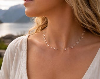 Norwegian Waterfall Choker Necklace, Floating Water Drop Jewelry, Invisible Thread Necklace, Minimalist Nature Jewelry, Gift for Her