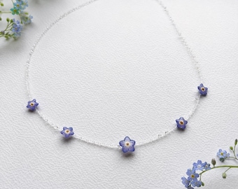 Forget Me Not Dew Drop Choker, Real Flower Necklace, Something Blue Bridal Jewelry, Botanical Wedding Choker, Pressed Flower Gift