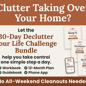 30-Day Declutter Your Life Challenge Bundle | Workbook, Guidebook, 12-Month Plan, App | Home Organization Digital Download