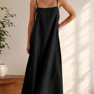 long flowy black dress casual Cavosen Women Flowy Maxi Dress Black Long Sleeve Fashion Dress Empire Waist V-Neck Ankle Length Long Dress Solid Side Split Pleated Casual Dress