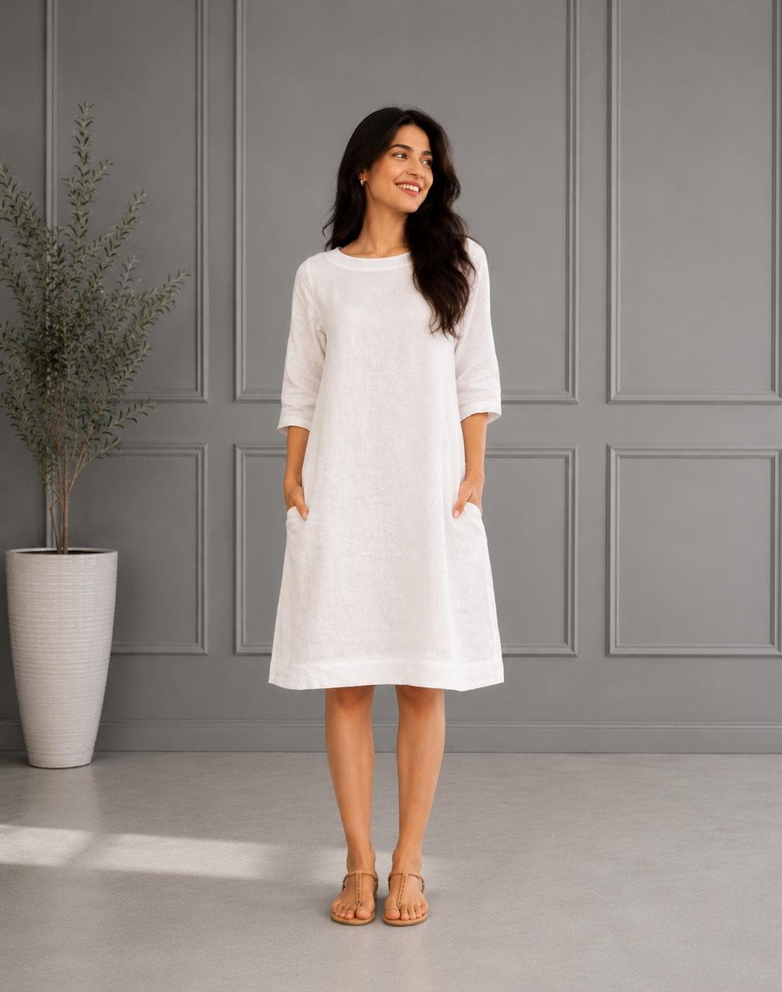 grey shift dresses Grey long sleeve round neck Sheath Dress