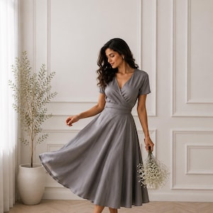 linen shift dress with obi Light Blue Linen Midi Dress With Pockets, Obi Belt, Elastic Waist, Summer Clothing