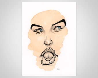 Original art watercolor and ink portrait 6"x8"