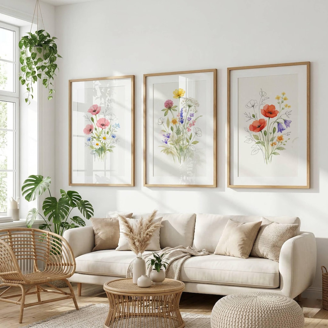 Set of 3 Wildflower Watercolor Prints | Botanical Cottagecore Floral ...