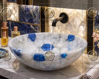 Blau Weiße Achat Schiff Waschbecken Handgefertigte Edelstein Badezimmer Becken Naturstein Waschtisch Luxus Arbeitsplatte Schüssel