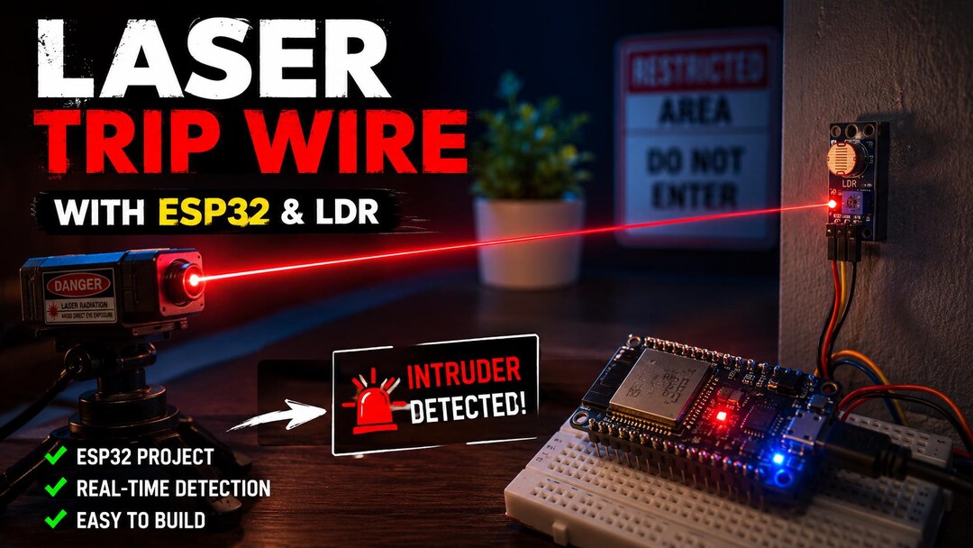 ESP32 Laser Trip Wire Security System | LDR Intruder Alarm Project ...