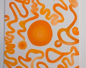 Handgeschilderd abstract oranje wervelingskunstwerk: originele hedendaagse muurkunst