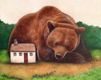 Bear Art, Guardian, Whimsical Art, Animal Print, Watercolour Print, Nursery Decor, Kid's Room Art, Wall Art, Fantasy Art, Gift