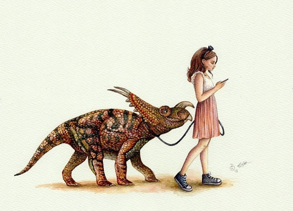 girl walking dinosaur