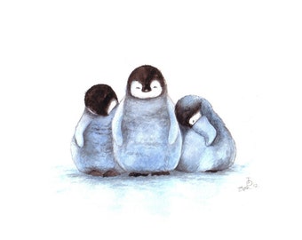 Nursery Art  - Sleepy Penguins Art Print