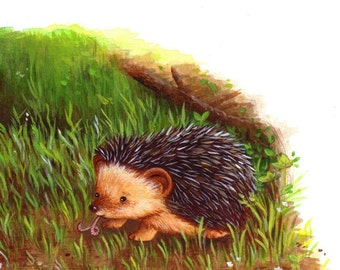 Art for Nursery Hedgehog Having Breakfast