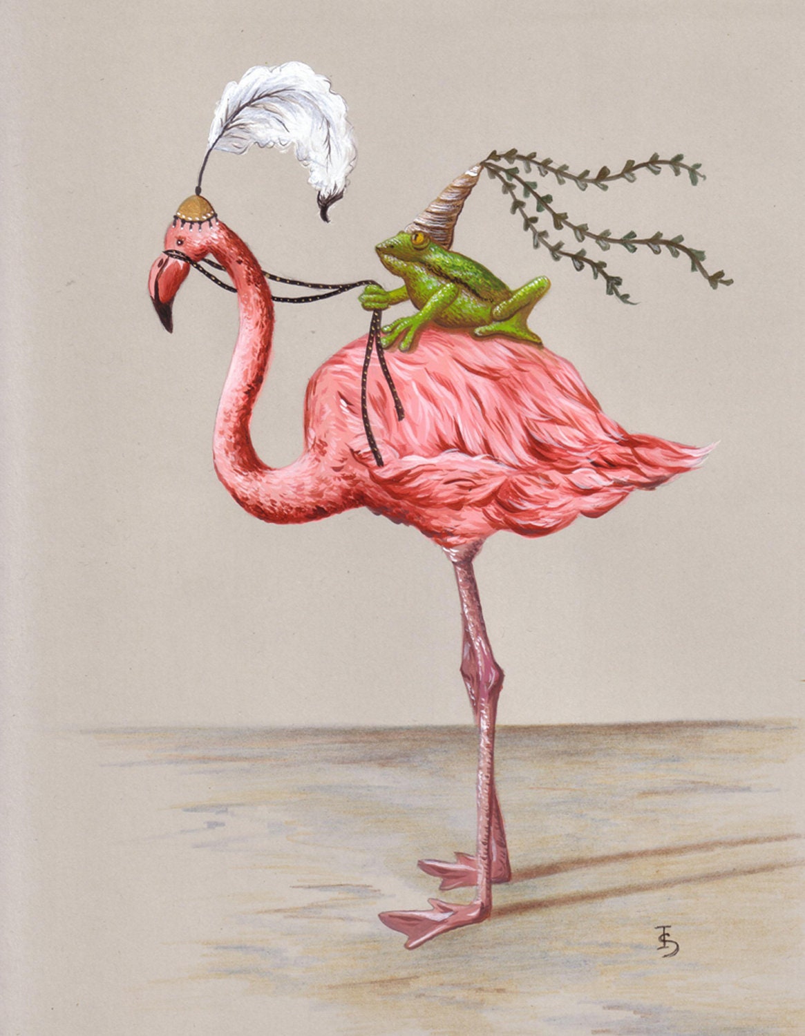 Frog Princess and Flamingo Art Print Whimsical Art Cute Art Etsy