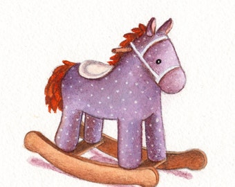 Nursery Art, Toy Horse, print from an original watercolor illustration