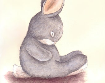 Nursery Art Print, Sleepy Grey Bunny